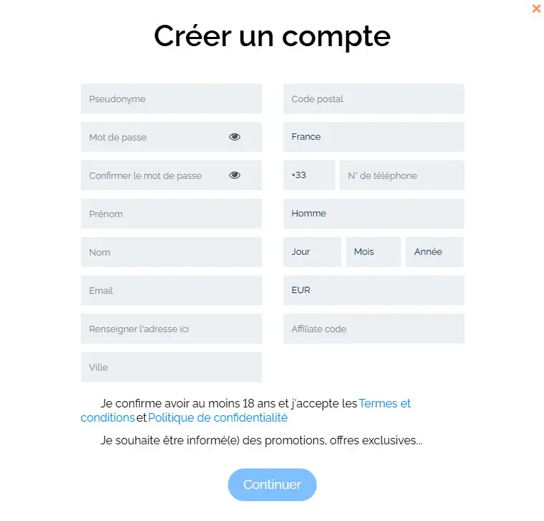 Proceso de registro JET CASINO